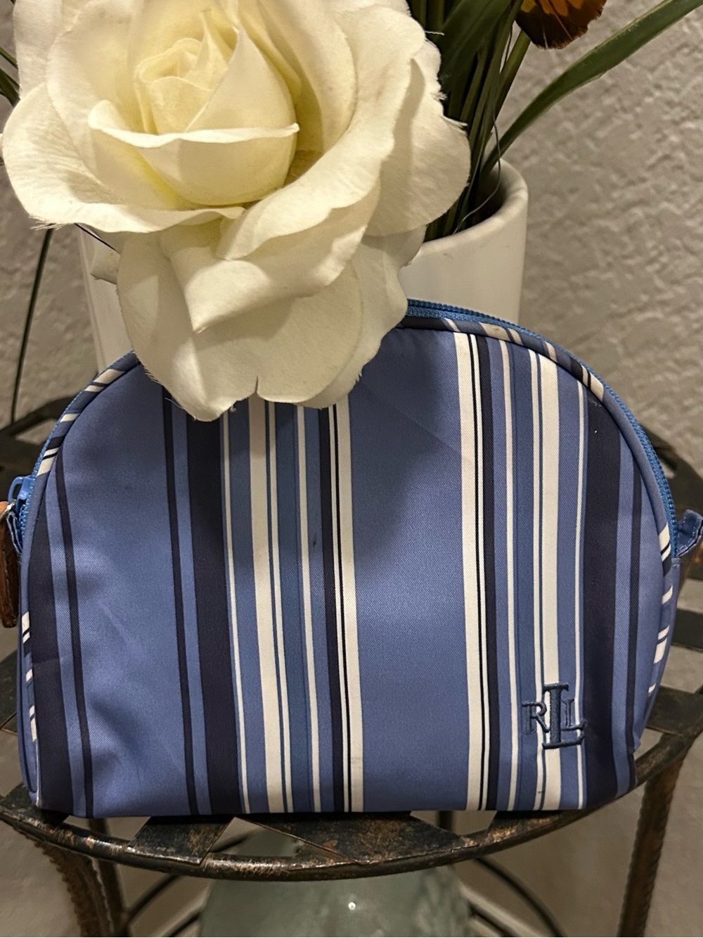 Ralph Lauren Blue Multi-Stripe Cosmetic Pouch